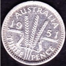 1951 PL Australia 1 Threepence Silver Coin