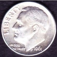 1961 D USA 10 Cents Silver Coin Roosevelt