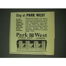 1958 Parker West Hotel Ad - Stay at Park West at the heart of London's shops