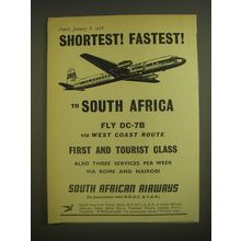 1958 South African Airways Ad - Shortest! Fastest! To South Africa fly DC-7B