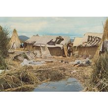 Uros Cultura Peru Rush Boats & Houses Rare Postcard