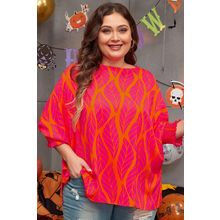 Rose Leafy Printed Smocked Lantern Sleeve Plus Size Blouse