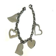 Stainless Steel 8 inch Charm Bracelet w/ 5 different Hearts