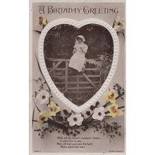 Farm Maiden On Fence Love Heart Old Greetings Real Photo Postcard