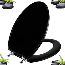 Black Elongated Toilet Seat Natural Wood Toilet Seat with Zinc Alloy Hinges, Eas