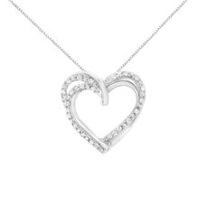 925 Sterling Silver 1/4 cttw Prong Set Round-Cut Diamond Woven Double Heart ...