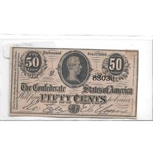 1864 Confederate 50 Cent Bill EX/MT