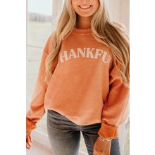 Orange THANKFUL Letter Graphic Corded Sweatshirt