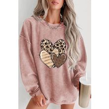 Pink Leopard Heart Shape Corded Loose Fit Sweatshirt