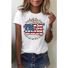 White USA Flag Slogan Graphic T-shirt