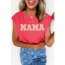 Red Stripe MAMA Graphic Cap Sleeve T Shirt