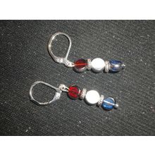 Small silvered red white blue swing dangle leverback earrings pettite or child B