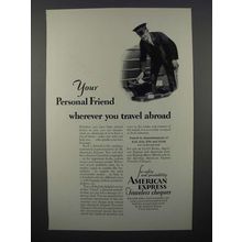 1929 American Express Travelers Cheques Ad - Friend