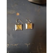 womens silver tone with abalone square earrings