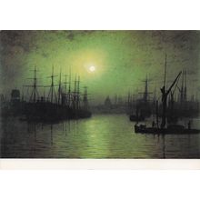 Atkinson Grimshaw Nightfall Down The Thames Painting Postcard