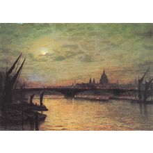 Atkinson Grimshaw View Across The Thames Painting Postcard