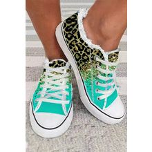 Multicolor Leopard Print Criss Cross Distressed Canvas Sneakers