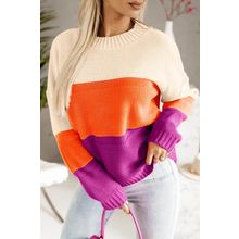 Multicolor Color Block Drop Shoulder Round Neck Knit Sweater