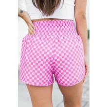 Pink Plaid High Waisted Athletic Shorts