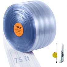 Strip Curtain, 75' Length, 8" Width, 0.08" Thickness, Clear Ribbed Plastic D...