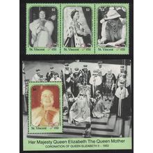 St. Vincent Queen Elizabeth the Queen Mother 3v+MS 1990 MNH SG#1536-MS1539