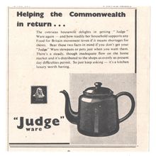 JUDGE ENAMEL WEAR kitchen :- Post War WII Original Vintage 1946 Magazine Advert