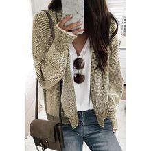 Apricot Plaid Contrast Trim Open Front Cardigan