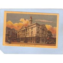 New York Elmira City Hall Street Scene Intersection w/Trolley Tracks Old C~1084