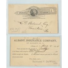 New York Albany Penny Postal Card Advertising Albany Insurance Co. Account~102