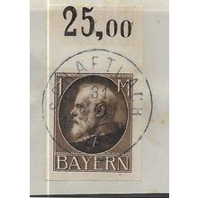 GER (BAVARIA) 1914 1mk KING LUDWIG III' (IMPERFED) FINE USED (EBID65-428)