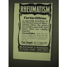 1909 McKesson & Robbins Tartarlithine Ad - Rheumatism