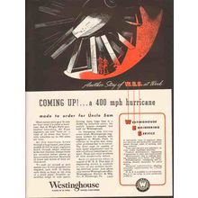 WESTINGHOUSE ELECTRIC MFG CO 1943 Coming up hurricane WW2 vintage ad