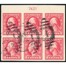 409, Used 2¢ XF Top Plate Block of Six Stamps ** Stuart Katz