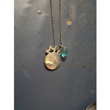 womens silver tone necklace with star, bead & wish on solid metal circle