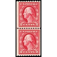 442, Mint 2¢ F/VF NH Coil Line Pair CV $130.00 - Stuart Katz
