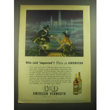 1945 G&D Gambarelli & Davitto Vermouth Ad - art by Melbourne - Who said imported