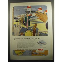 1951 TWA Airlines Ad - Grandma leads a fast life.. and loves it