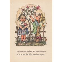 German Children Gardening Roses Love Gardener Postcard