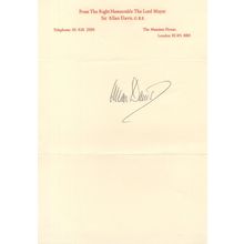 Allan Davis GBE 1980s Lord Mayor Of London Hand Signed Letter Autograph