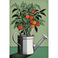 Tomato Plant and Watering Can Wall Art Decor Illustrated Gardener Print Bold Fun