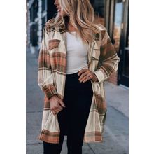 Brown Plaid Print Flap Pockets Long Shacket