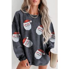 Gray Sequined Santa Claus Corded Christmas Sweatshirt