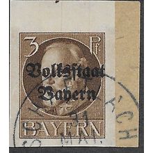 GER (BAVARIA) 1919 3pf 'KING LUDWIG (VOLKSTAAT) (IMPERFED FINE USED(EBID64-455)