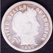 1897 USA 10 Cents Silver Coin Barber