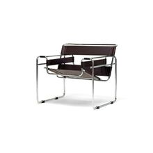 Chromed Steel Tube Chair Frame with Faux Leather Straps in Dark Espresso Brown