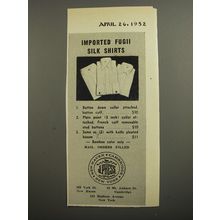1952 J. Press Silk Shirts Ad - Imported Fugii Silk Shirts