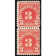 J72, Mint NH 3¢ - Postage Due Pair of Stamps SCV $95.00 - Stuart Katz