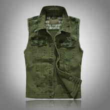 Vests Waistcoats Cowboy Ripped Sleeveless Jacket Men Jeans Vests Slim Denim