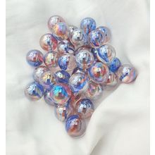 FUNFAIR 25 Beautiful Glass Marbles, Iridescent Blue & Red Swirl, 16mm, Brand New