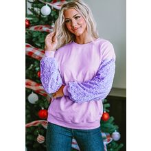 Orchid Petal Sequin Patchwork Long Sleeve Pullover Top